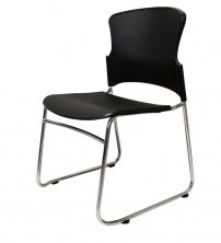 Zing Chair Sled Visitor. Stackable. Linking. Chrome Base. Black Plastic Seat And Back